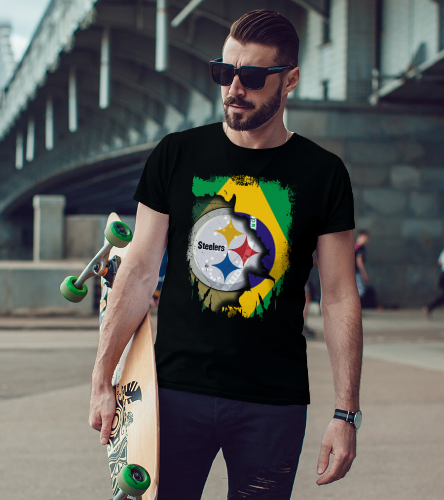 Together Brazil Steelers Flag And Logo Fusion T-Shirt