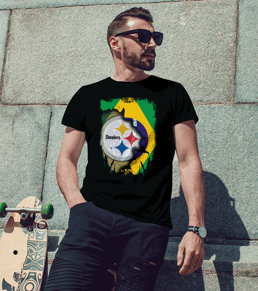 Together Brazil Steelers Flag And Logo Fusion T-Shirt