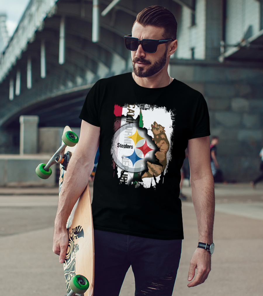 California Bear With Steelers Logo Fusion T-Shirt