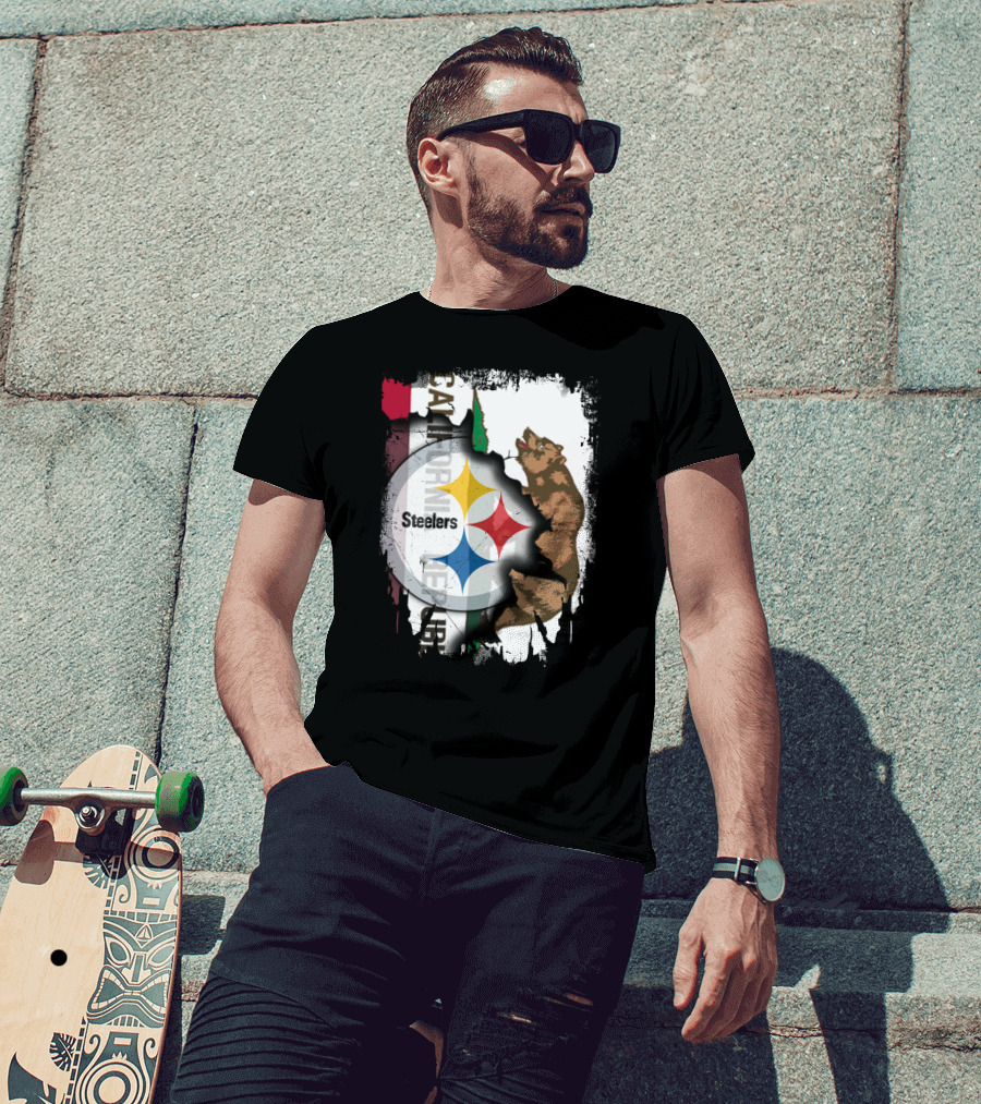 California Bear With Steelers Logo Fusion T-Shirt