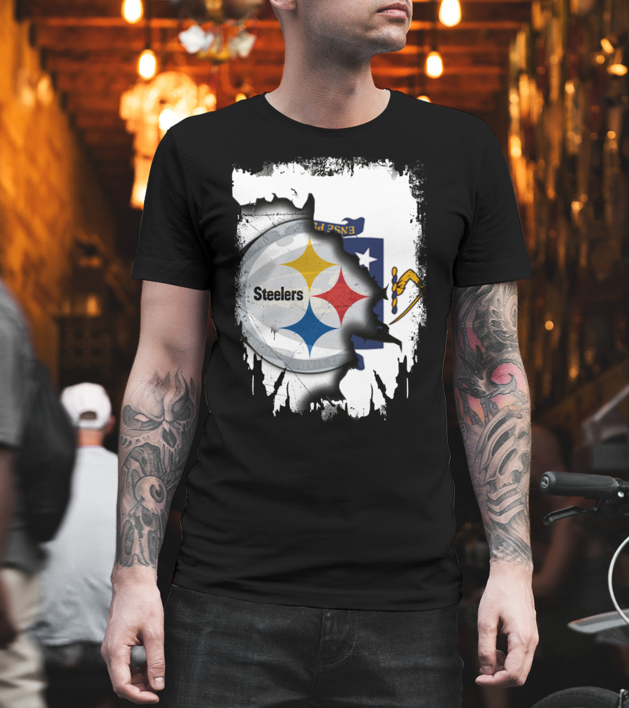 Together Massachusetts With Steelers Emblem On State Flag Background T-Shirt