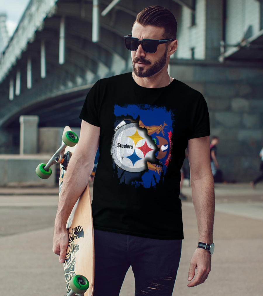 Together Michigan Emblem Featuring Steelers Logo Integration T-Shirt