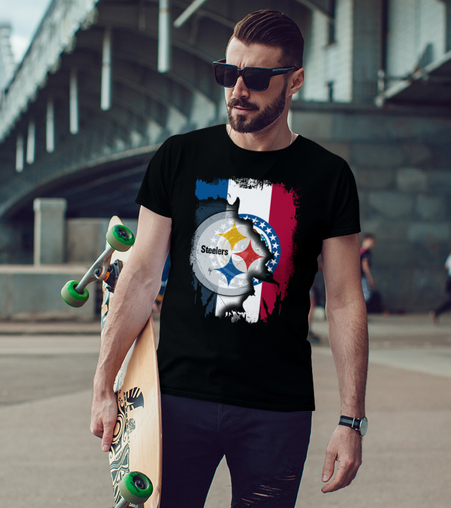 Steelers Emblem On Missouri Flag Background T-Shirt