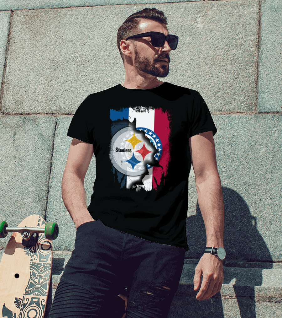 Steelers Emblem On Missouri Flag Background T-Shirt