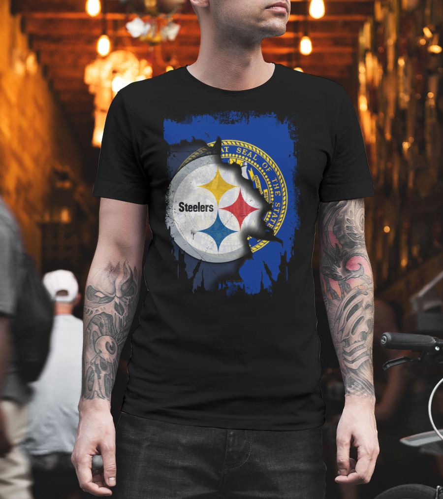 Nebraska State Seal with Steelers Logo Integration T-Shirt
