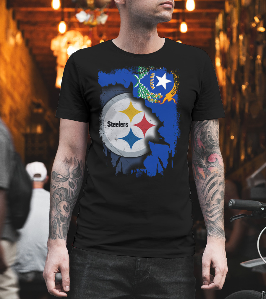 Nevada Steelers Fan Collaboration with State Flag Elements T-Shirt