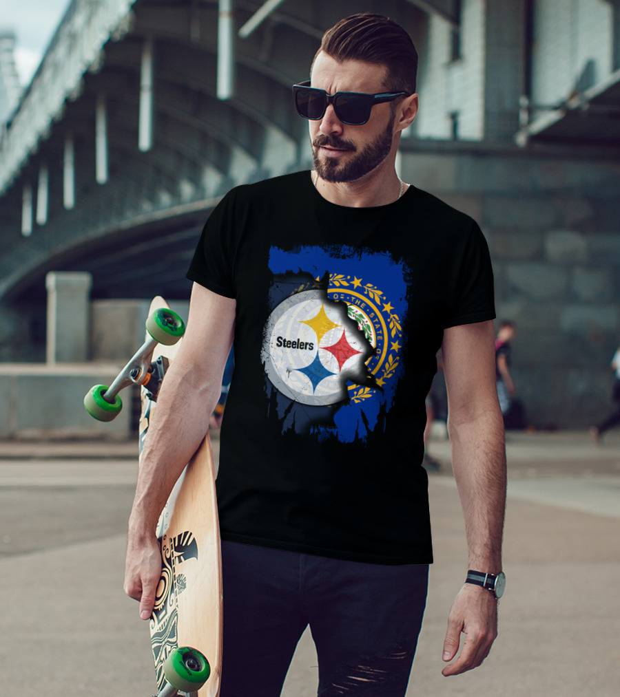 New Hampshire And Pittsburgh Steelers Emblem Fusion T-Shirt