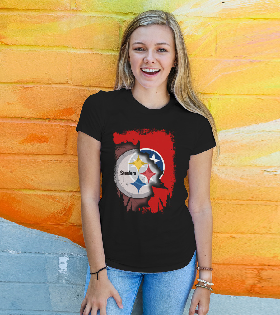 Tennessee And Steelers Fusion With Flag T-Shirt