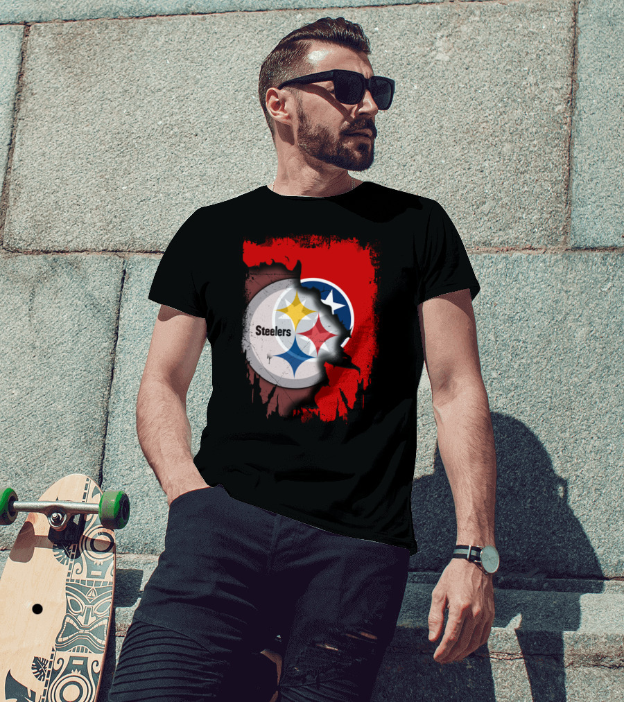 Tennessee And Steelers Fusion With Flag T-Shirt