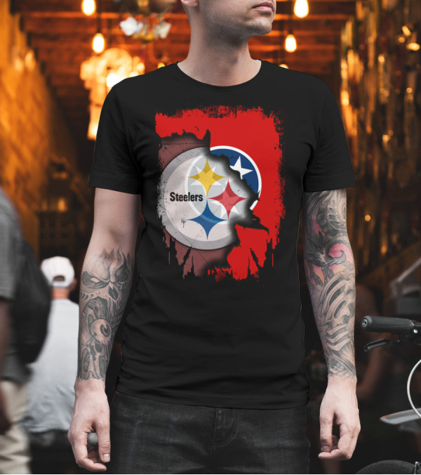 Tennessee and Steelers Fusion with Flag T-Shirt Tennessee and Steelers Fusion with Flag T-Shirt