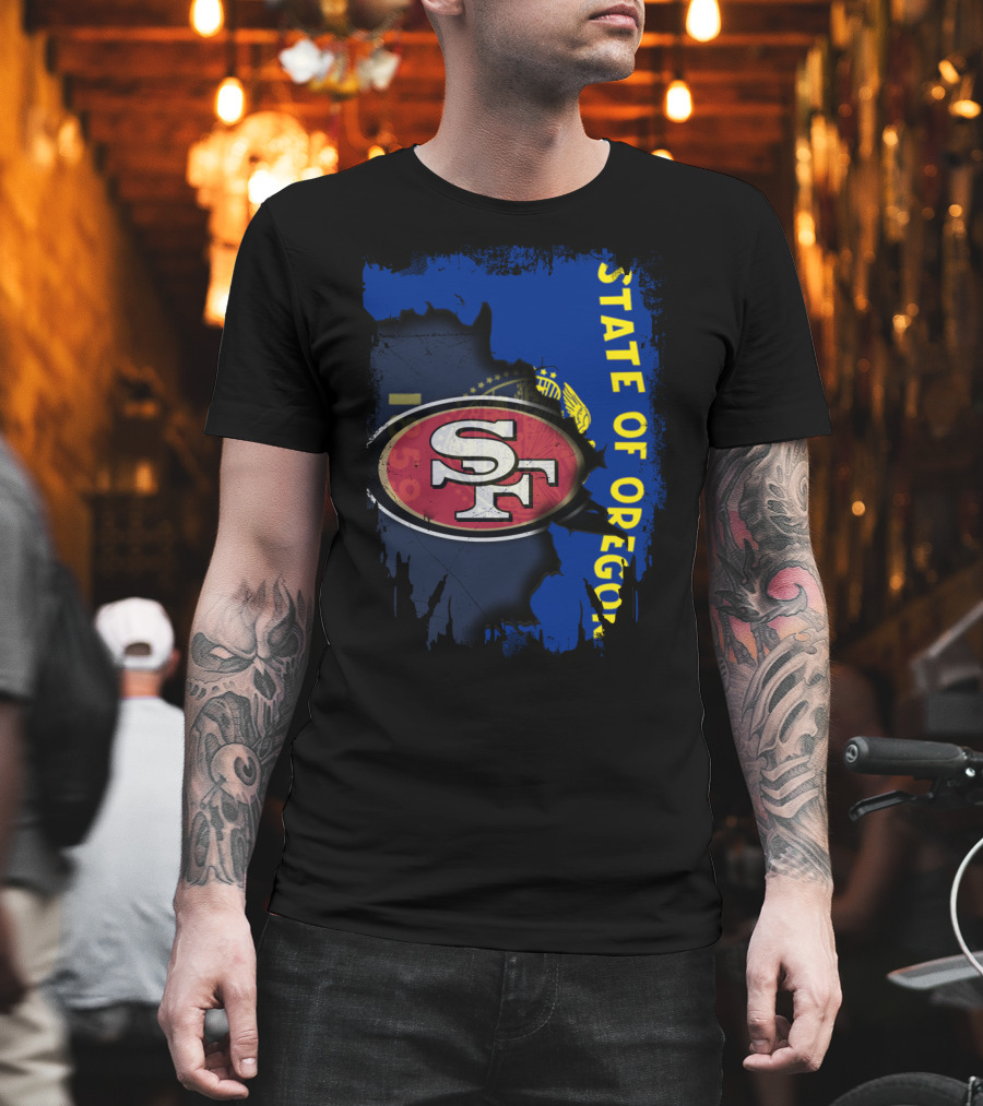 State Of Oregon With 49ers SF Logo Overlay T-Shirt