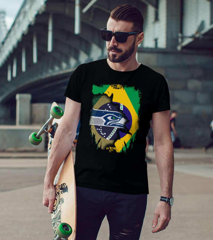 Together Brazil With Seahawks Over Brazilian Flag T-Shirt