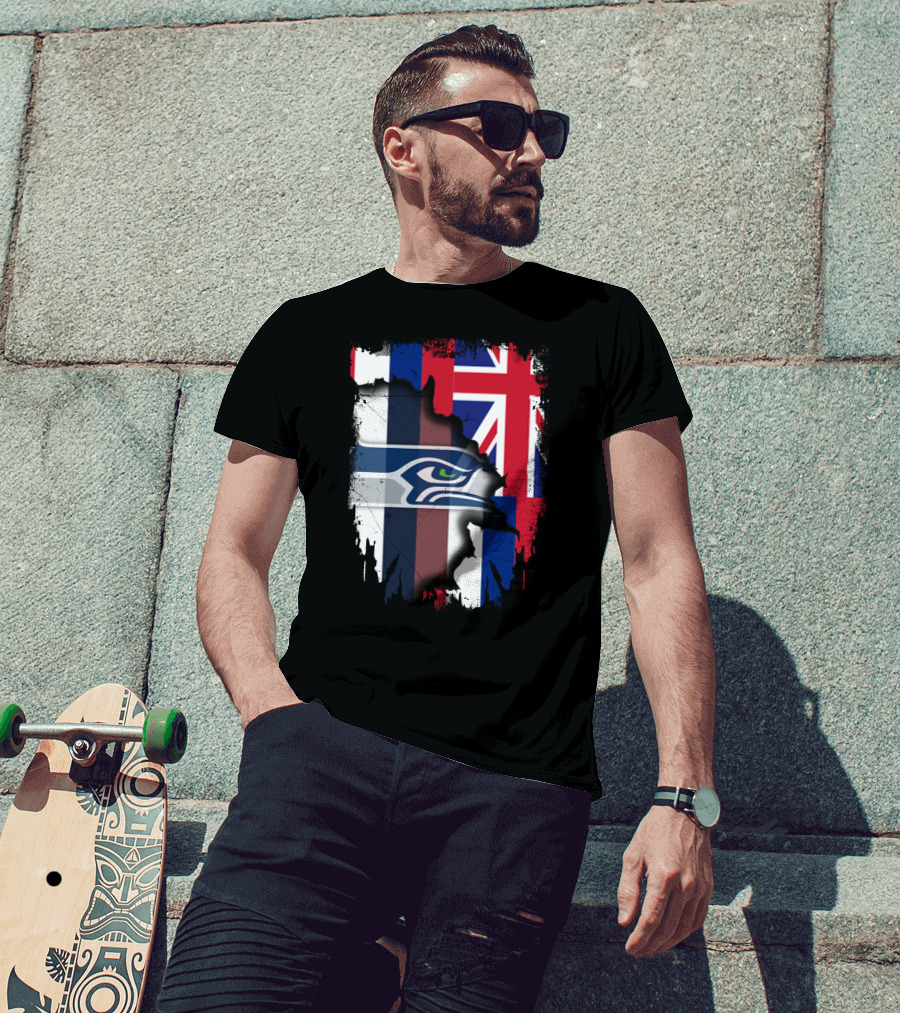 Together Hawaii With Seahawks Logo And Hawaiian Flag T-Shirt