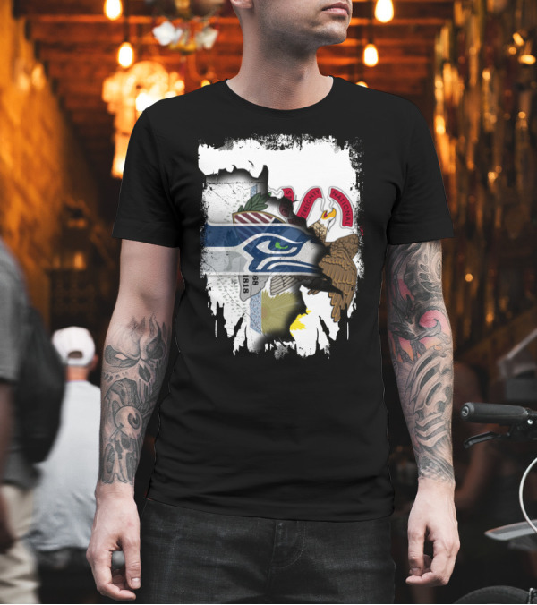 Illinois State and Seattle Seahawks Unity Emblem T-Shirt Illinois State and Seattle Seahawks Unity Emblem T-Shirt
