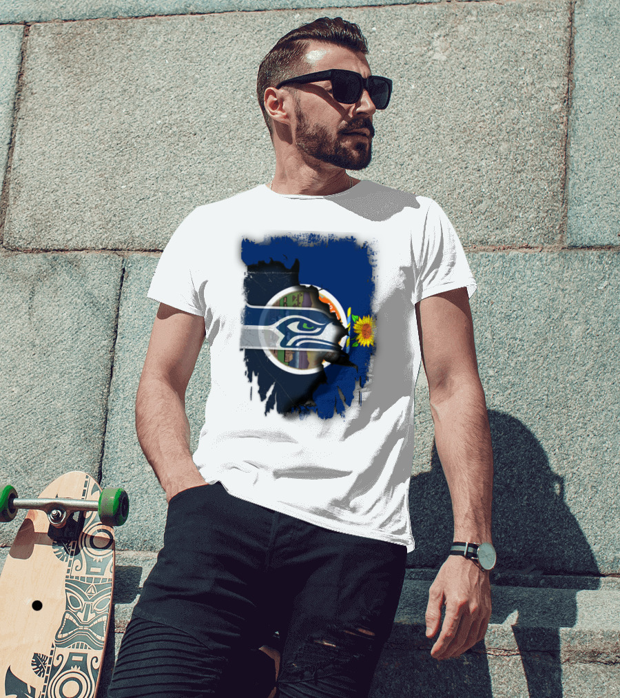Kansas With Seahawks Heart And Sunflower Emblem T-Shirt