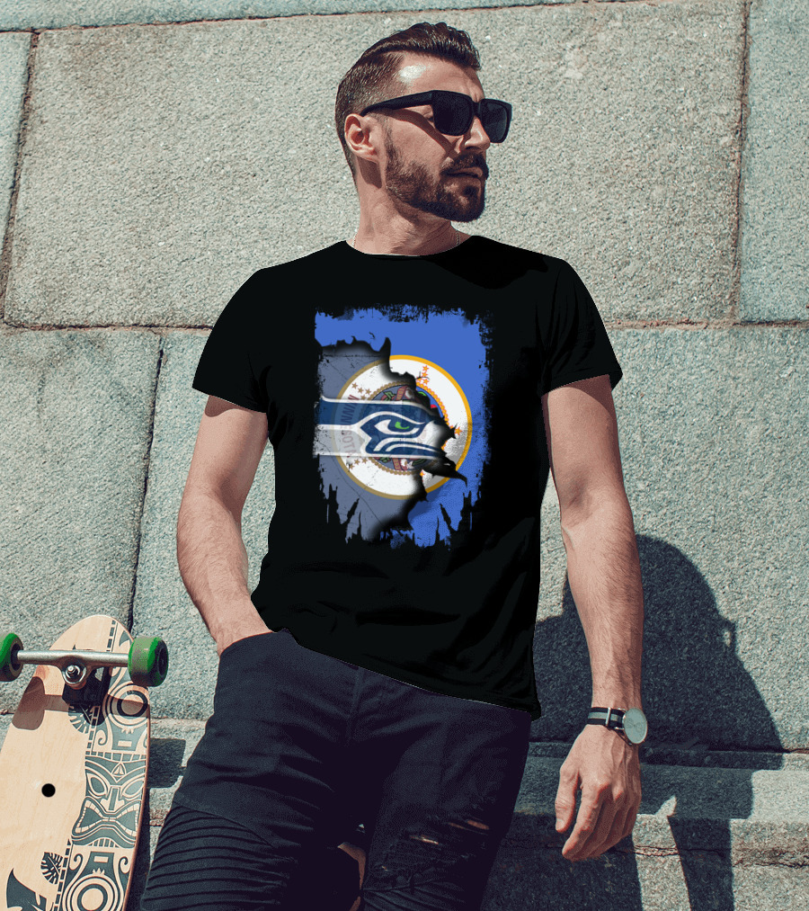 Minnesota Flag With Seahawks Logo Fusion T-Shirt