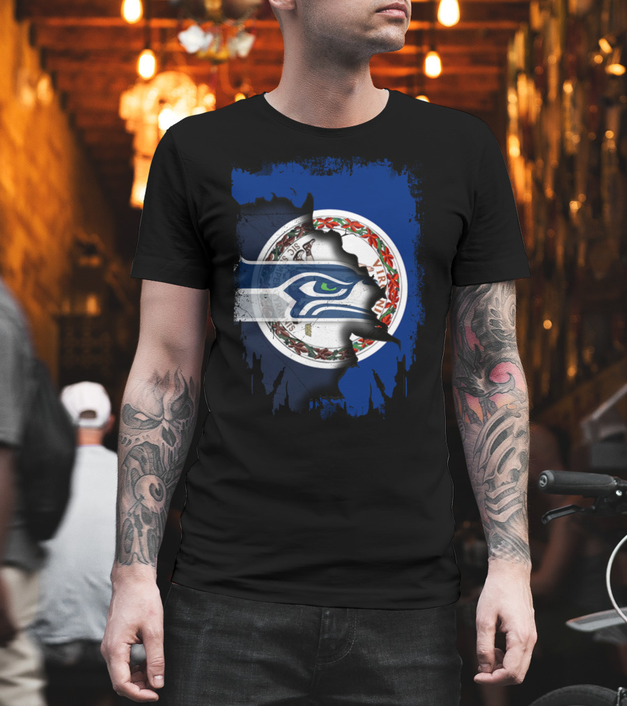 Virginia State Flag With Seattle Seahawks Logo Integration T-Shirt