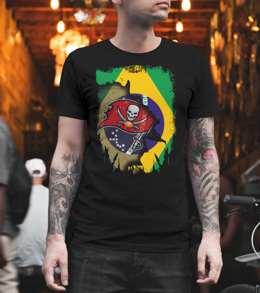 Brazilian Flag and Buccaneers Logo Fusion T-Shirt