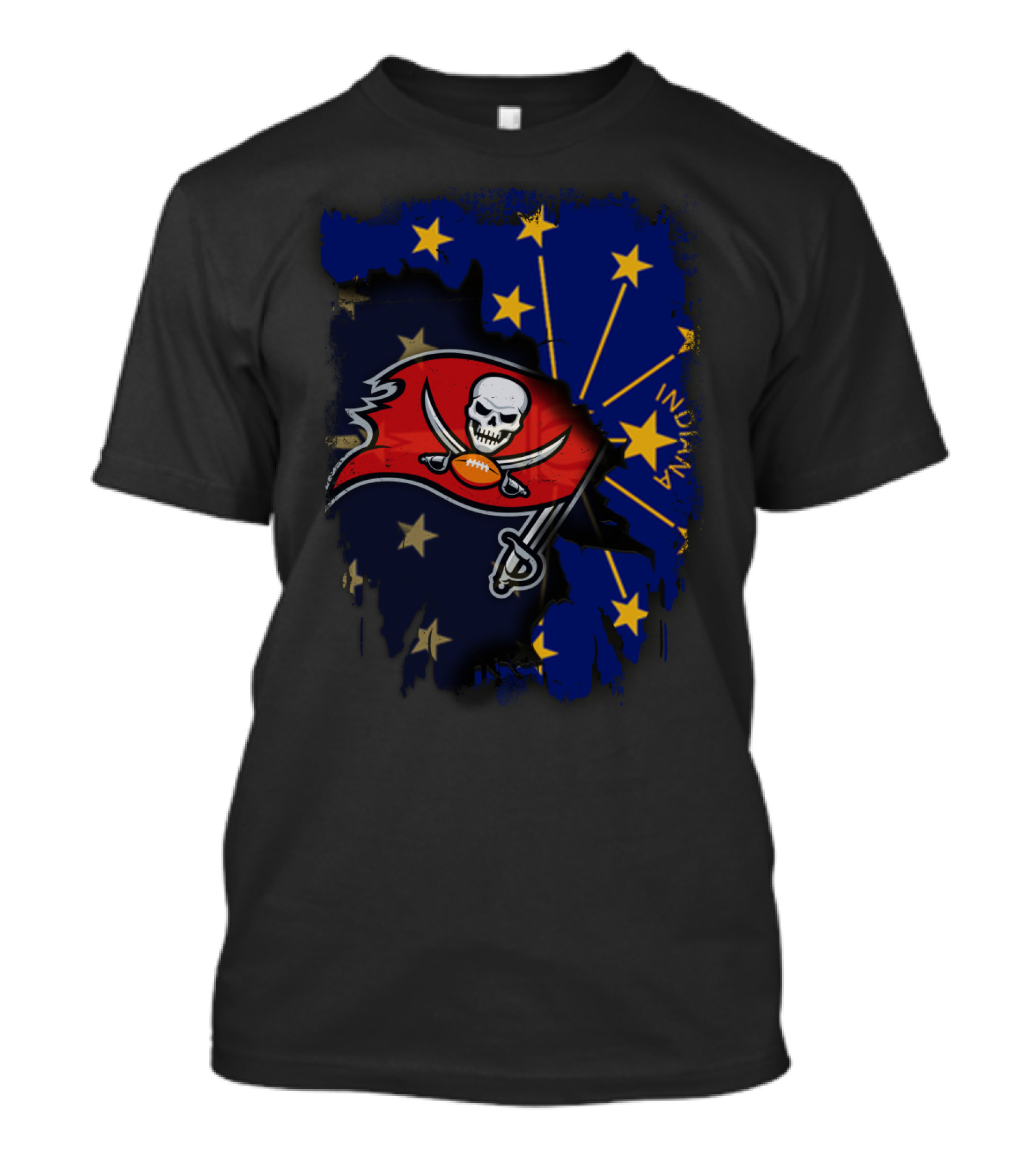 Indiana Pride With Buccaneers Flag On State Star Background T-Shirt