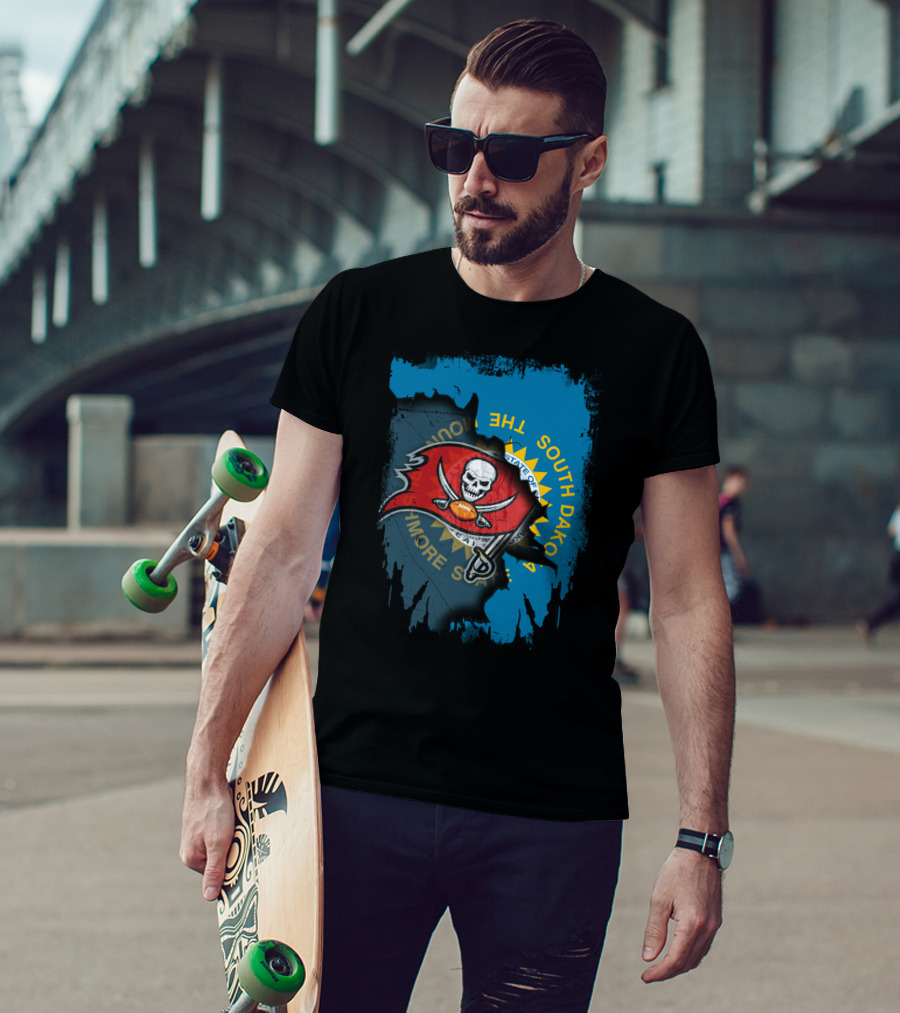 Together South Dakota Buccaneers Skull Football Flag Fusion T-Shirt