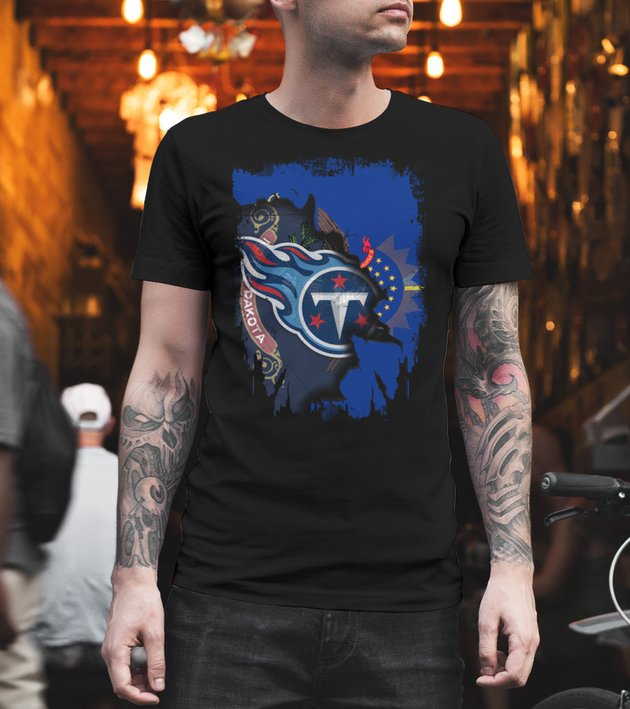 North Dakota Titans Emblem with State Flag Fusion T-Shirt