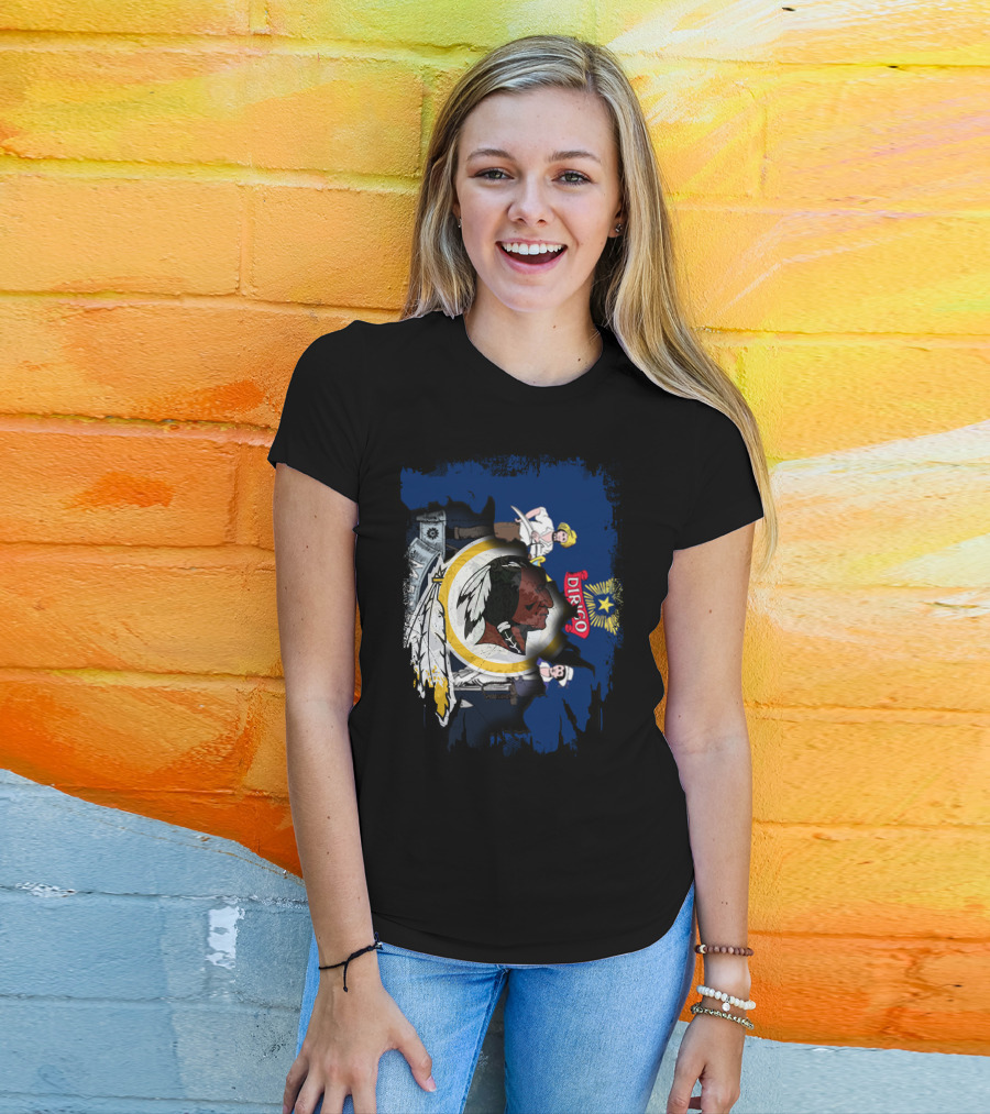 Together Maine With Redskins Dirigo Flag And Logo Montage T-Shirt