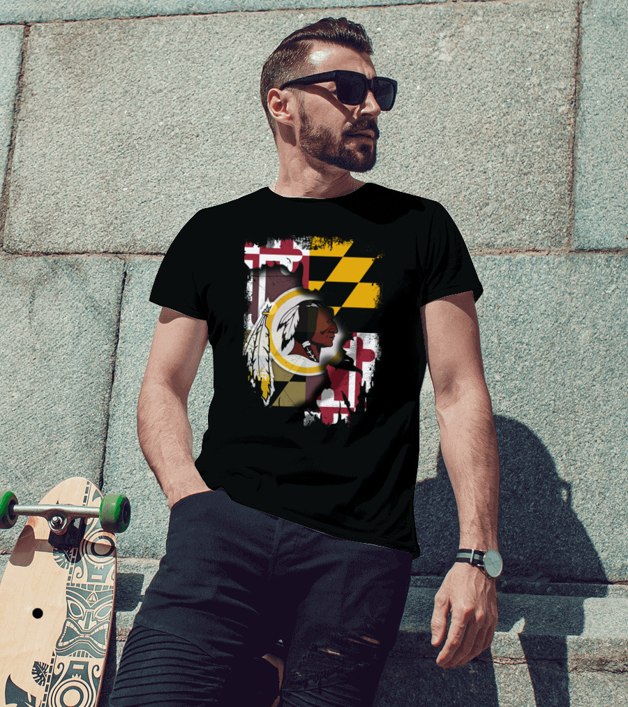 Maryland Flag With Washington Redskins T-Shirt