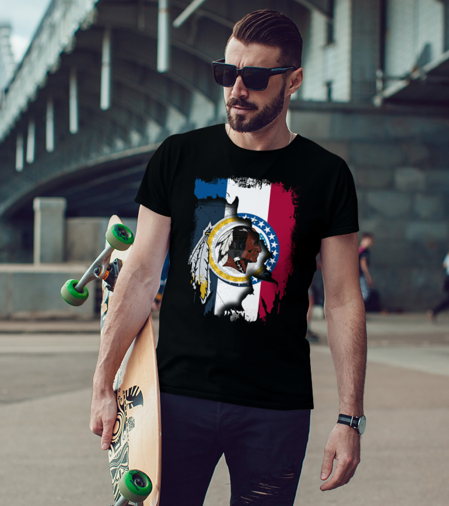 Missouri Flag With Washington Redskins Logo Fusion T-Shirt