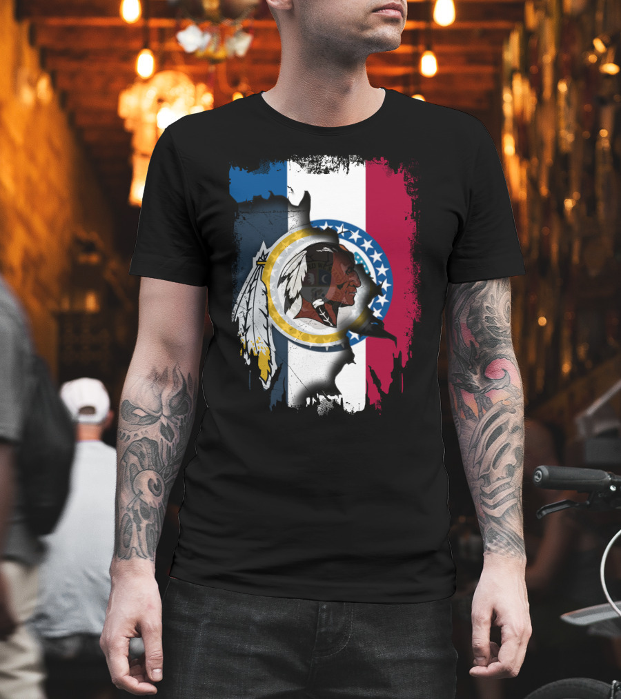 Missouri Flag With Washington Redskins Logo Fusion T-Shirt