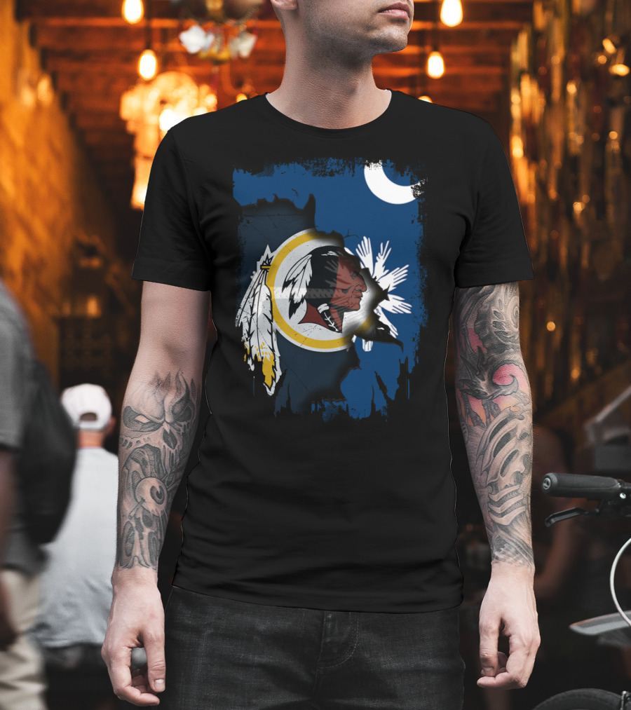 South Carolina And Redskins United With Palmetto And Crescent Moon T-Shirt