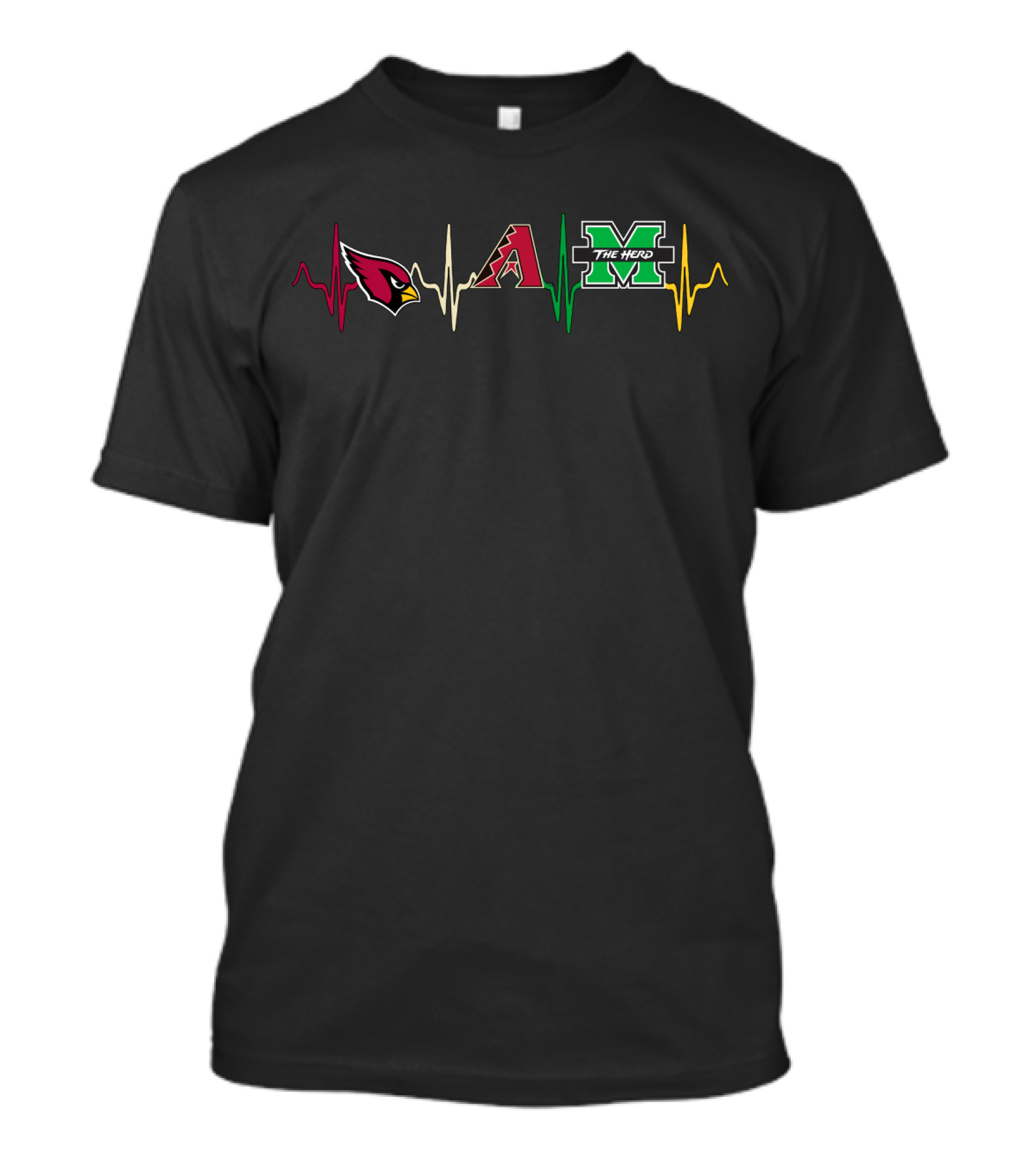 Love Cardinals Arizona Diamondbacks Marshall Thundering Herd Mth Heartbeat T-Shirt