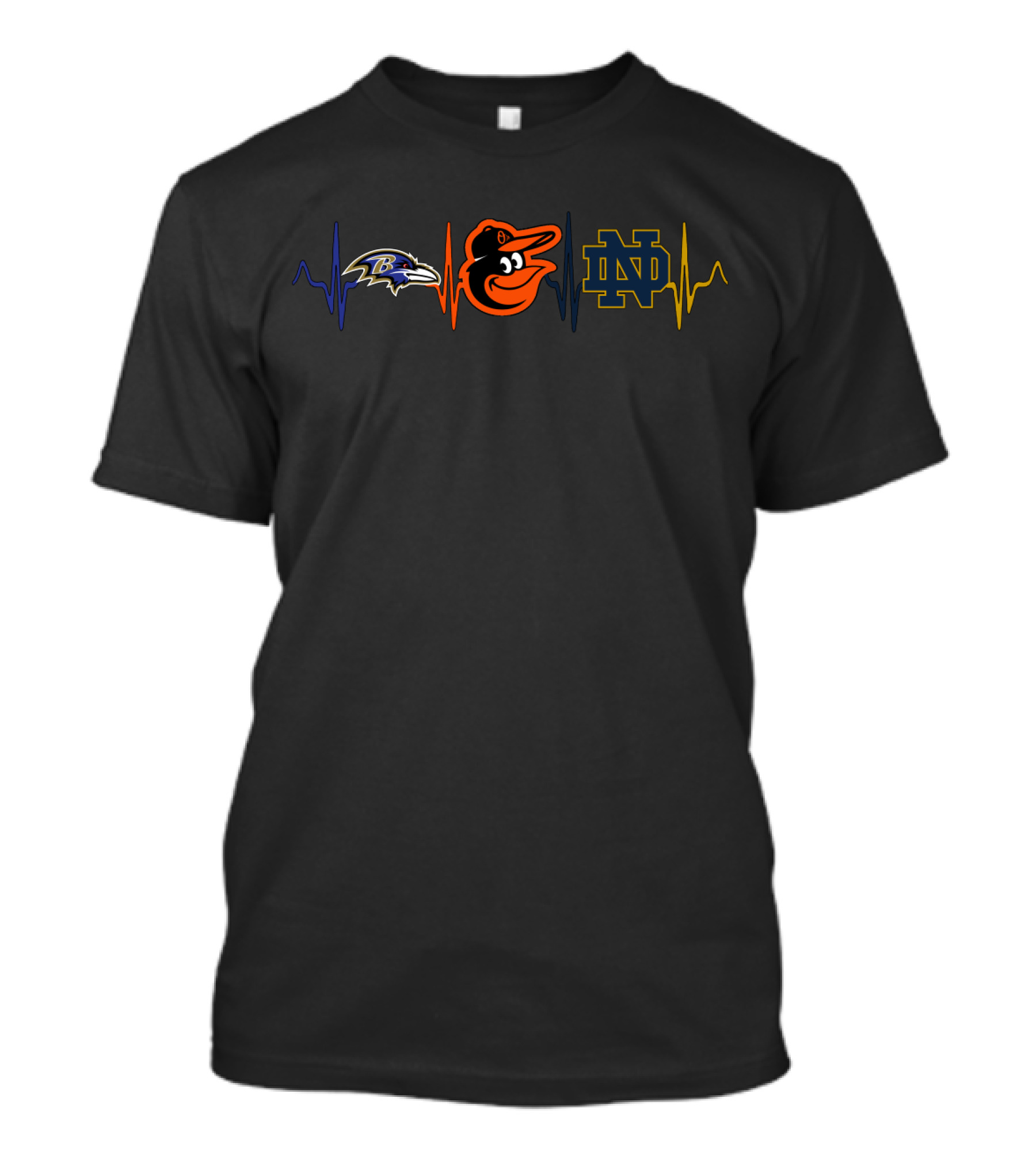 Baltimore Ravens Orioles Notre Dame Fighting Irish Heartbeat T-Shirt