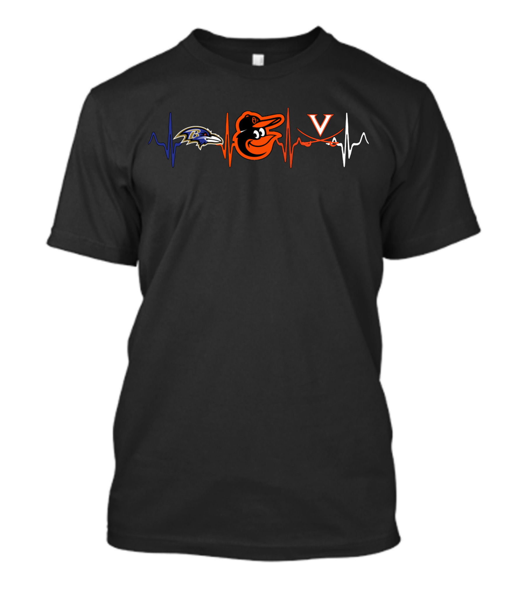 Baltimore Ravens Orioles Virginia Cavaliers Heartbeat T-Shirt