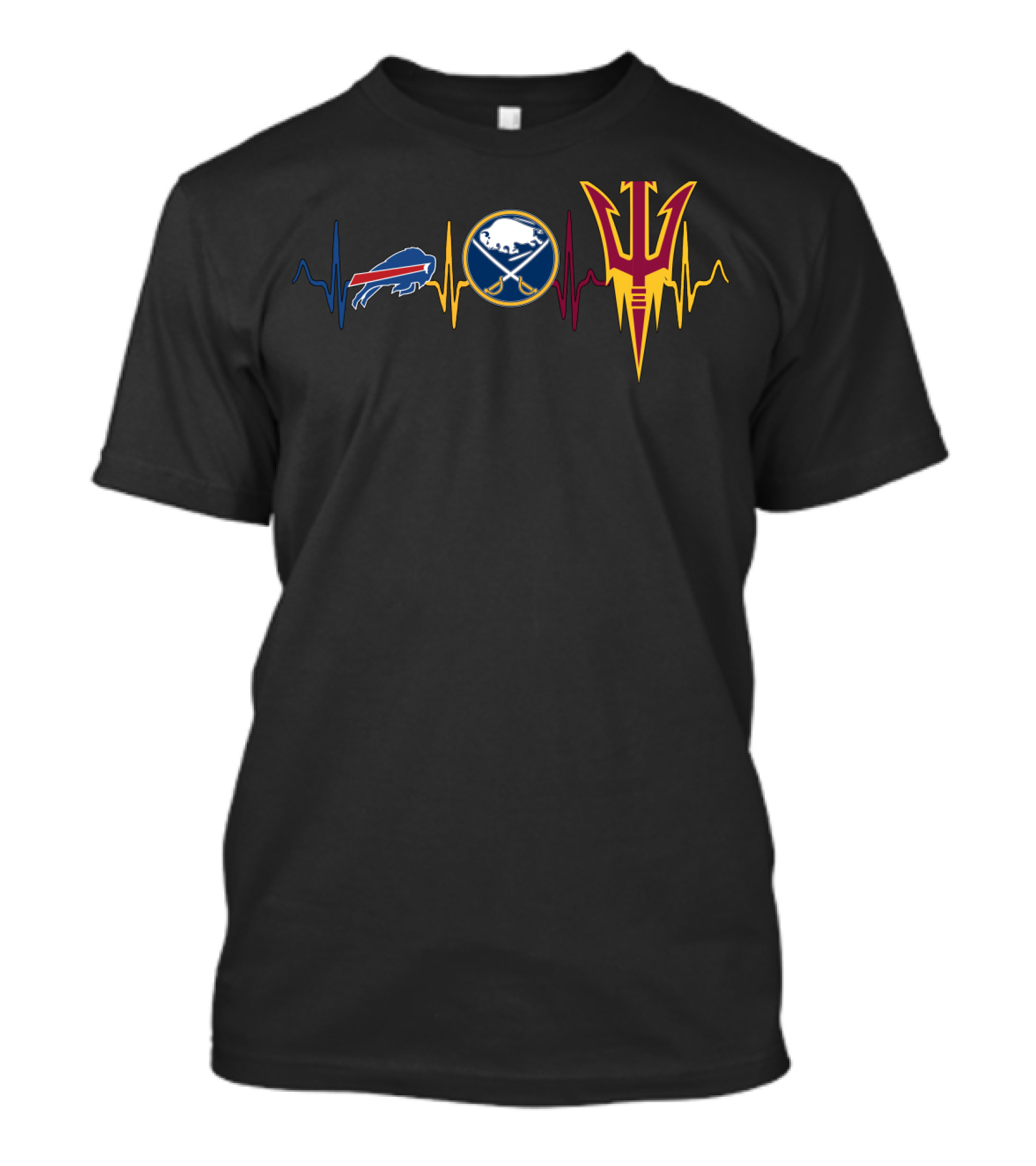 Buffalo Bills And Sabres Heartbeat With Arizona State Sun Devils T-Shirt