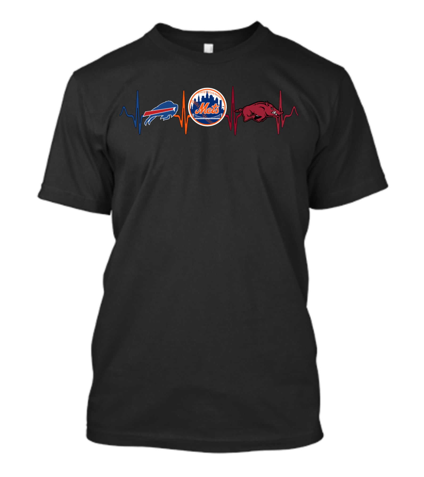 Buffalo Bills New York Mets Arkansas Razorbacks Heartbeat T-Shirt