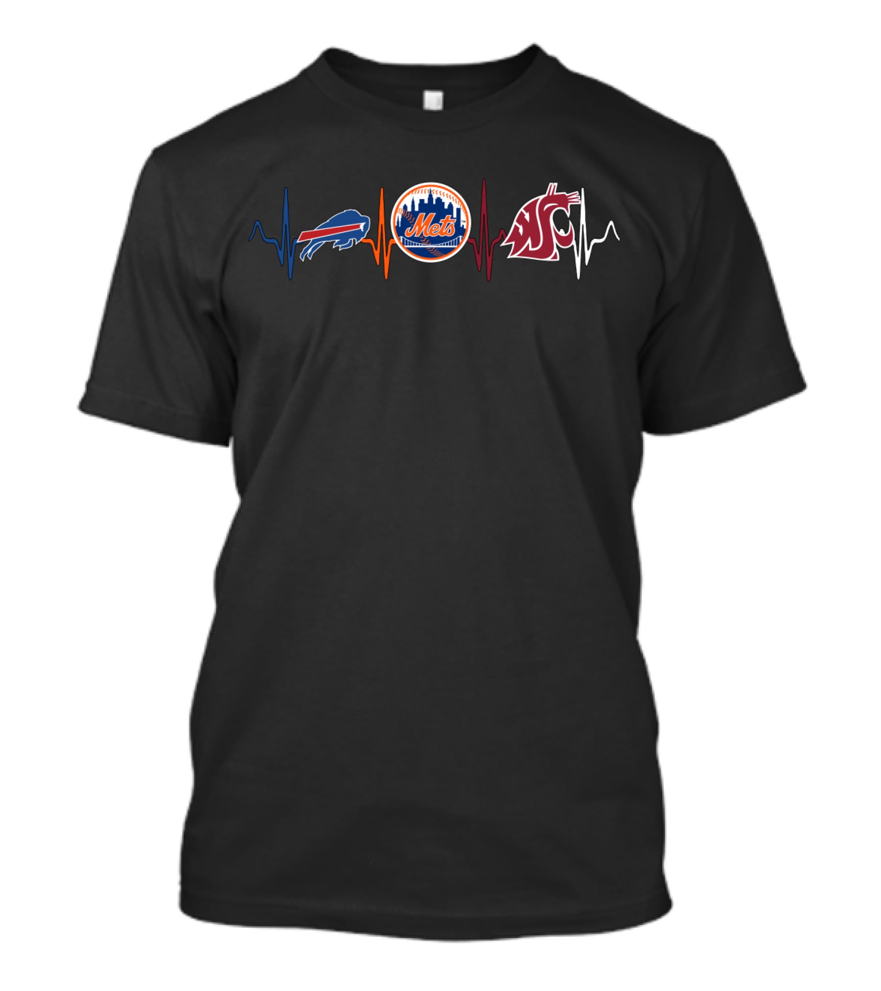 Buffalo Bills New York Mets Washington State Cougars Heartbeat T-Shirt