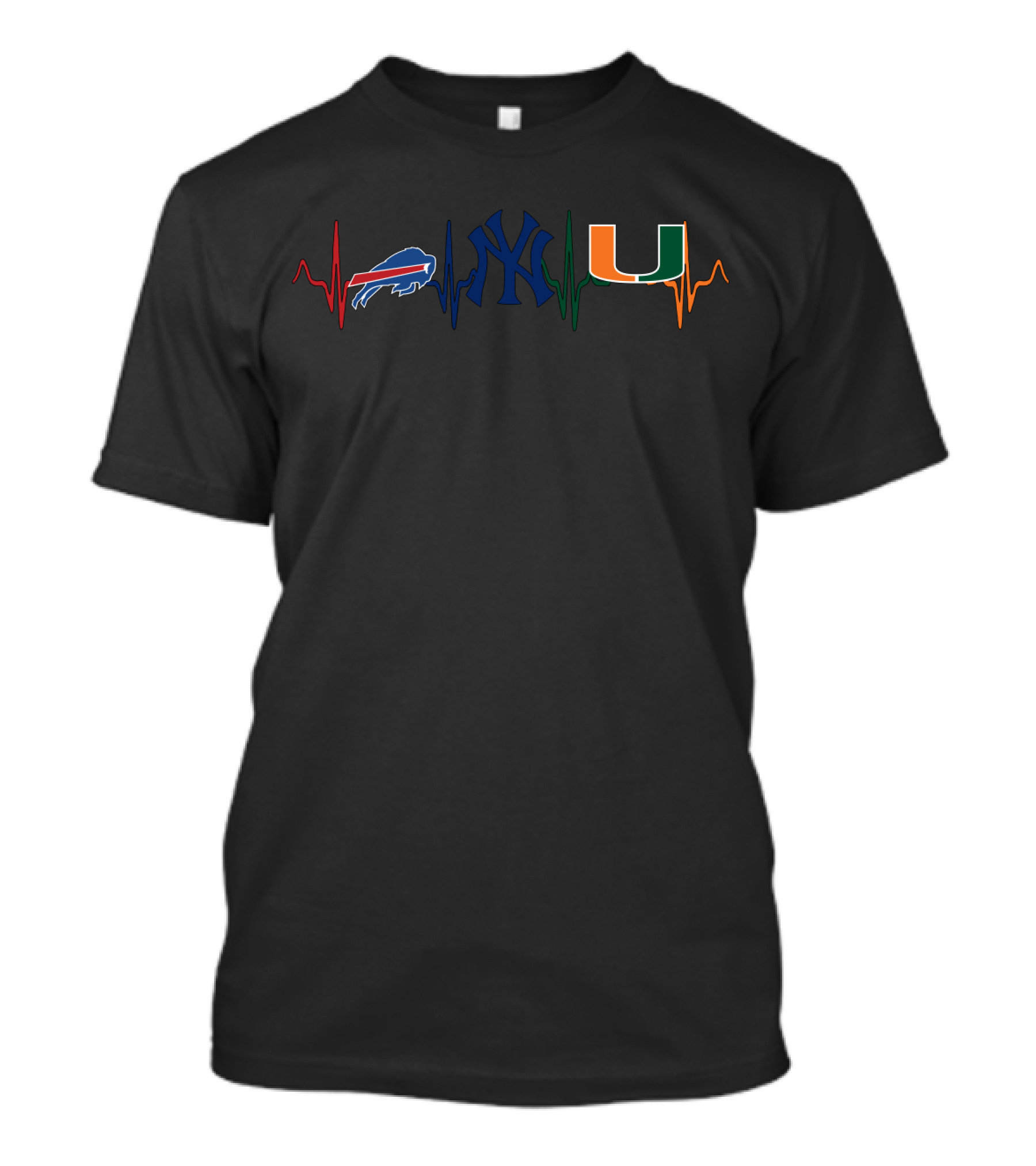 Buffalo Bills New York Yankees Miami Hurricanes Heartbeat T-Shirt