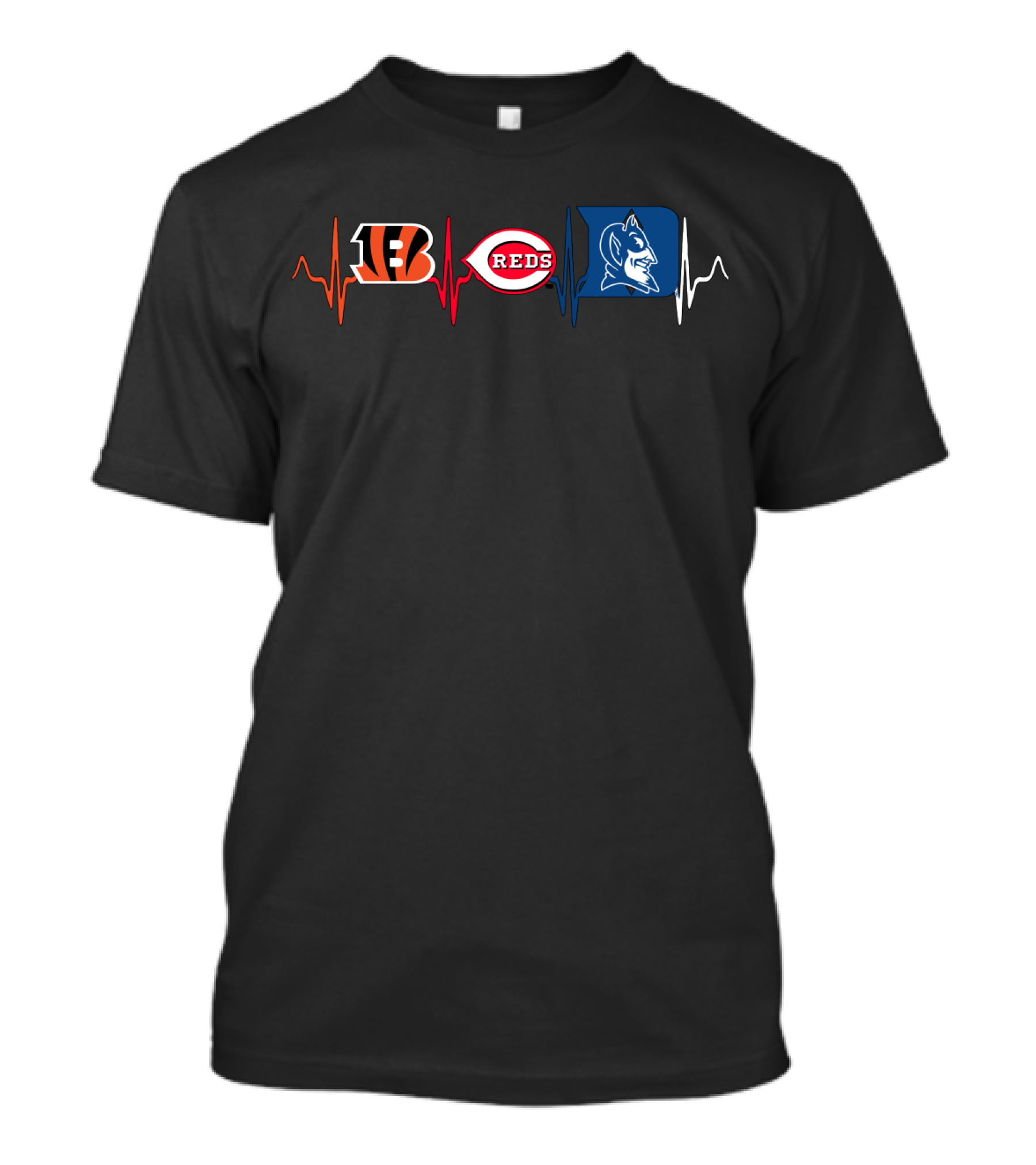 Bengals Reds Duke Blue Devils Heartbeat T-Shirt