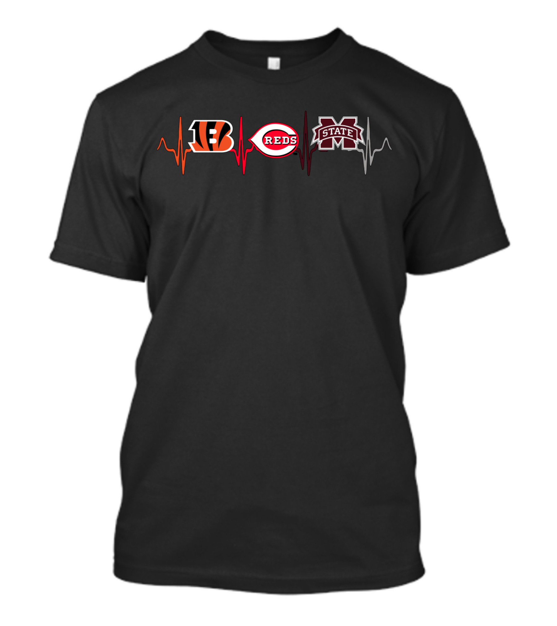 Bengals Reds Mississippi State Heartbeat T-Shirt