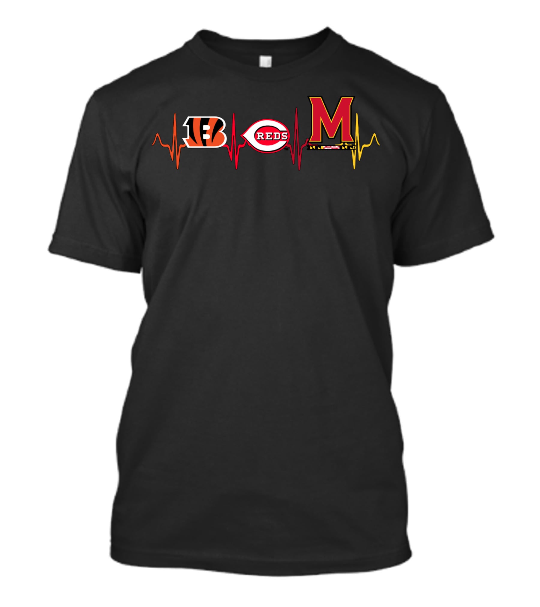 Love Bengals Reds Maryland Terps Heartbeat T-Shirt