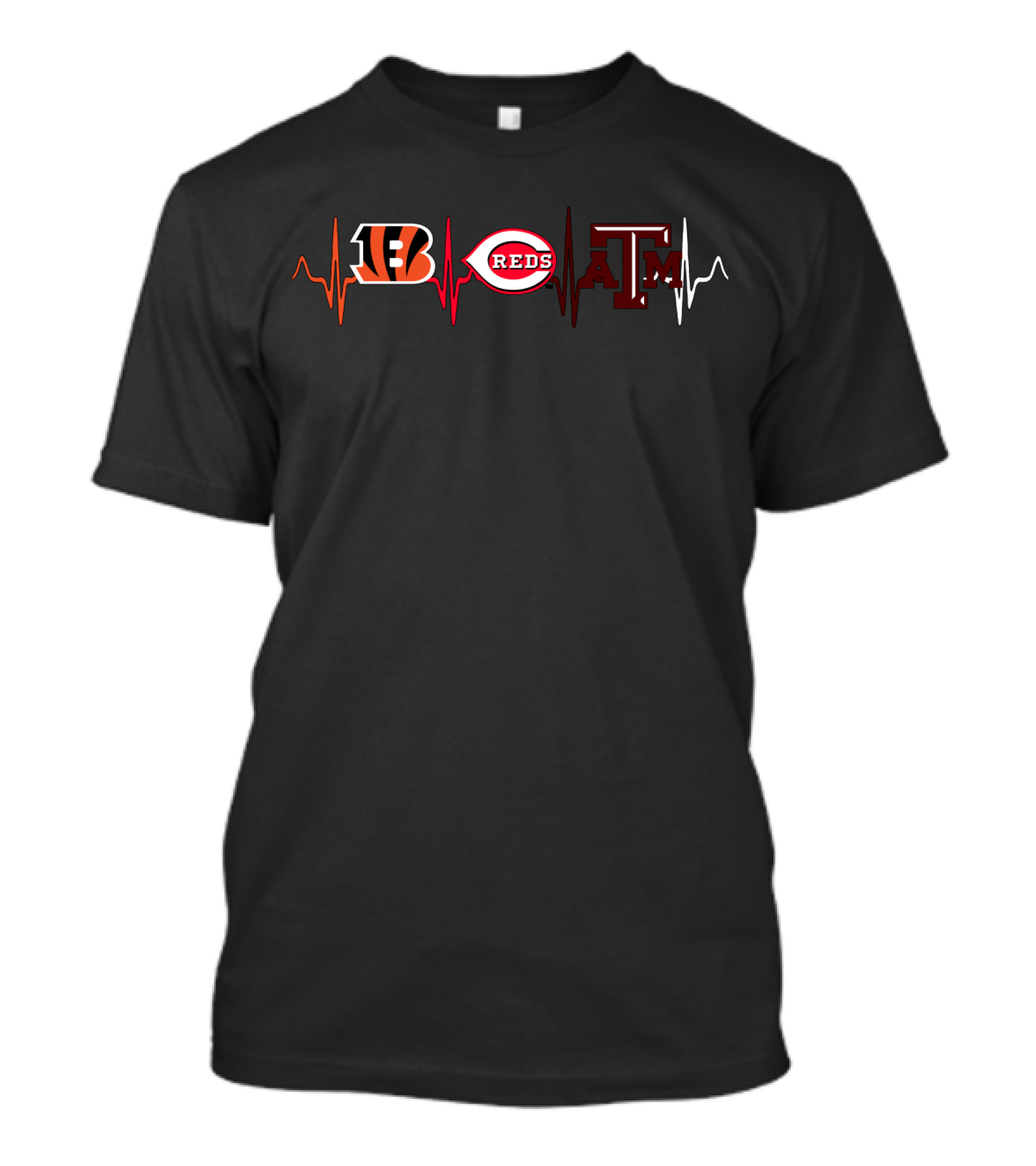 Love Bengals Reds Texas A&M Heartbeat T-Shirt