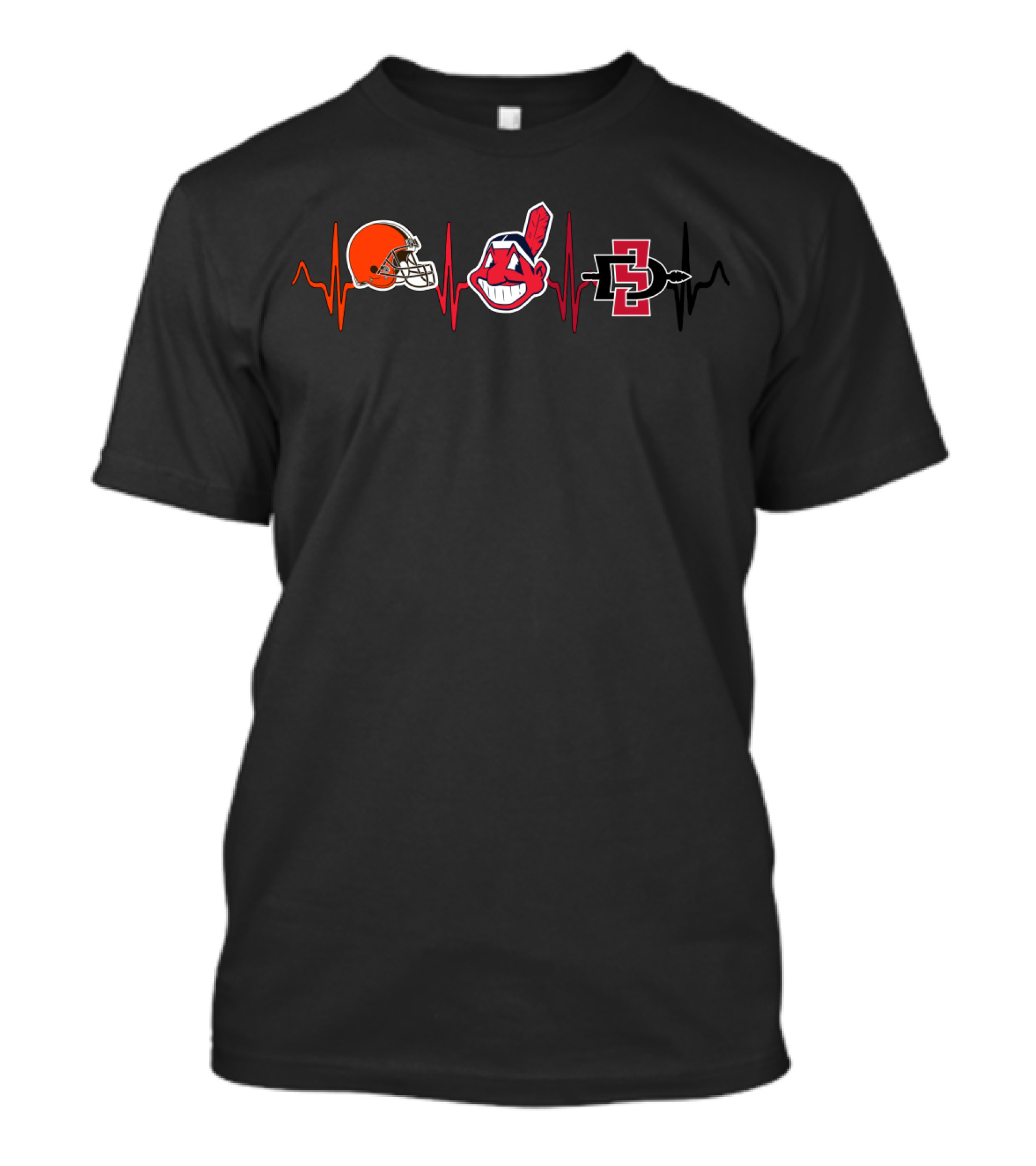 Cleveland Browns Cleveland Indians San Diego State Aztecs Heartbeat Logos T-Shirt