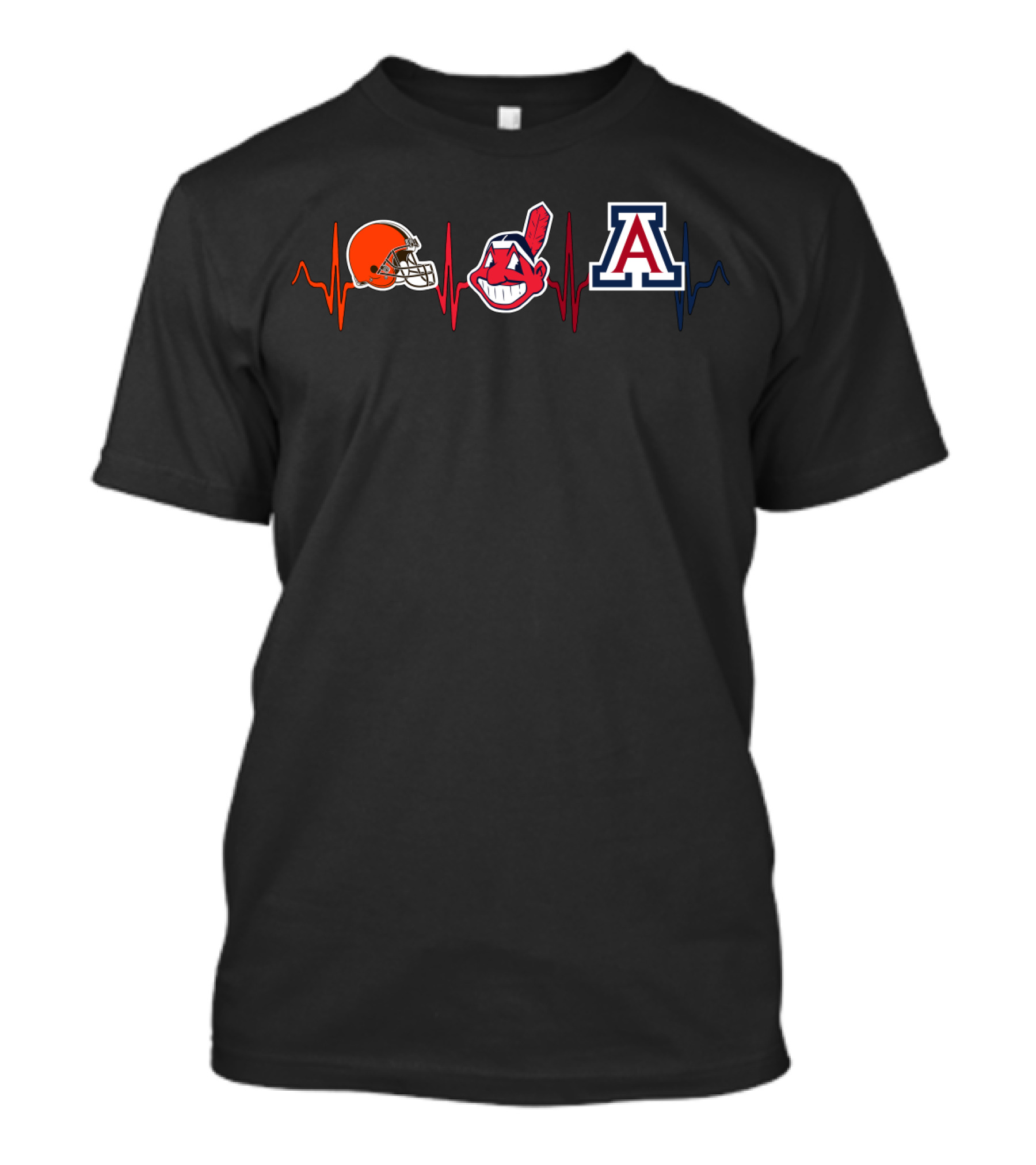 Cleveland Browns Indians Arizona Wildcats Heartbeat Icons T-Shirt