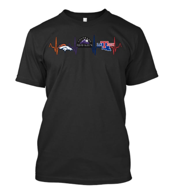 Love Broncos Colorado Rockies La Tech Heartbeat T-Shirt