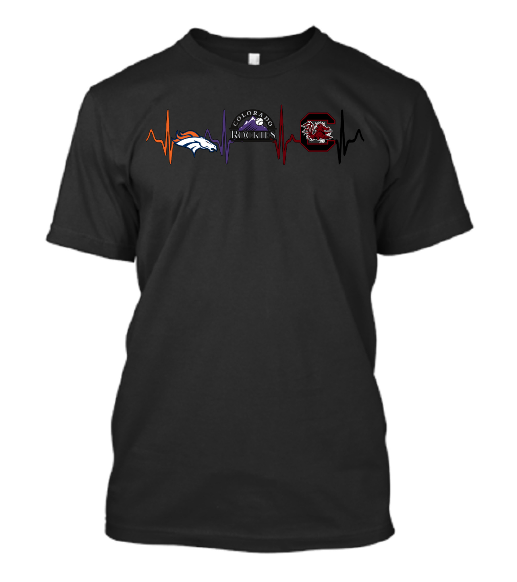 Denver Broncos Colorado Rockies South Carolina Gamecocks Heartbeat T-Shirt