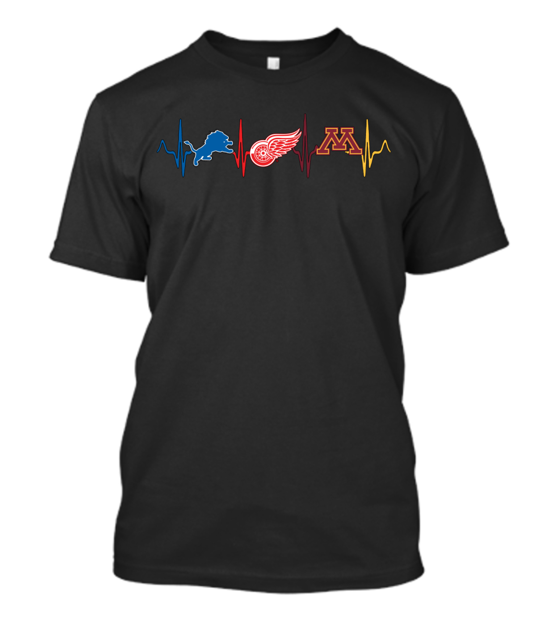 Detroit Lions Red Wings Minnesota Golden Gophers Heartbeat T-Shirt