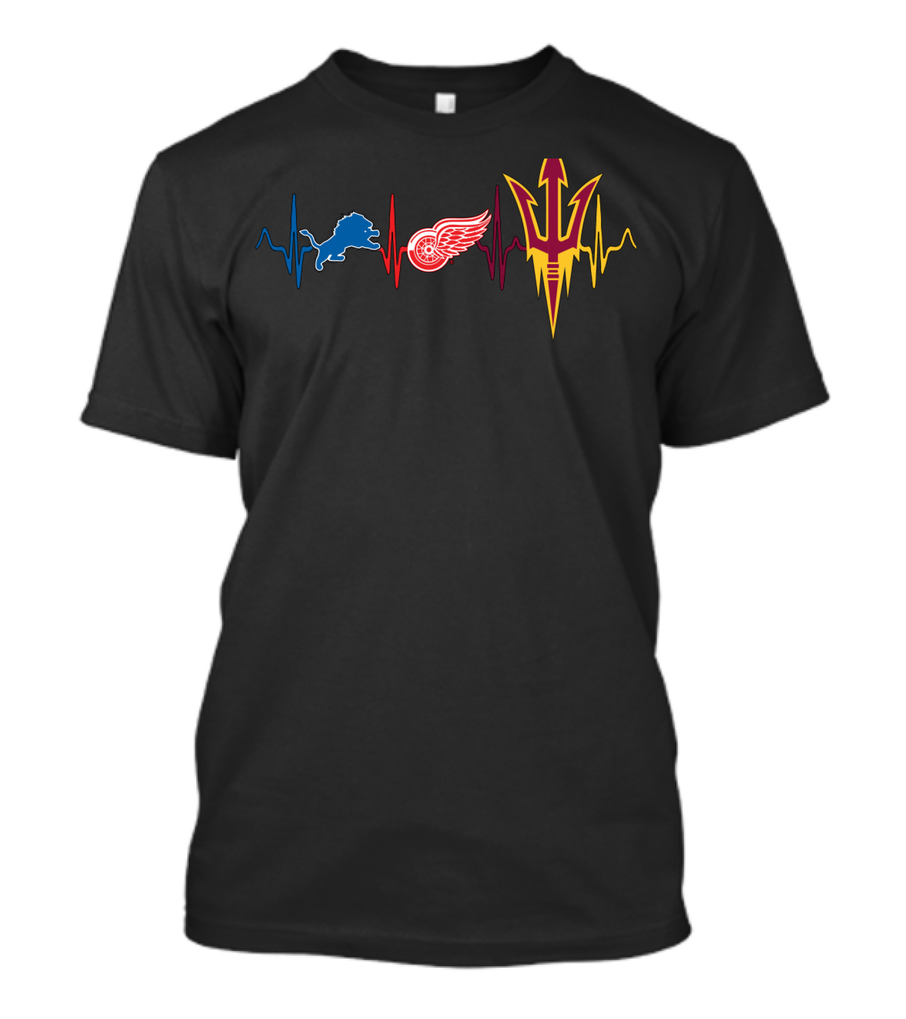 Detroit Lions Detroit Red Wings Arizona State Sun Devils Heartbeat T-Shirt
