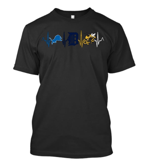 Detroit Lions Detroit Tigers Georgia Tech Yellow Jackets Heartbeat T-Shirt