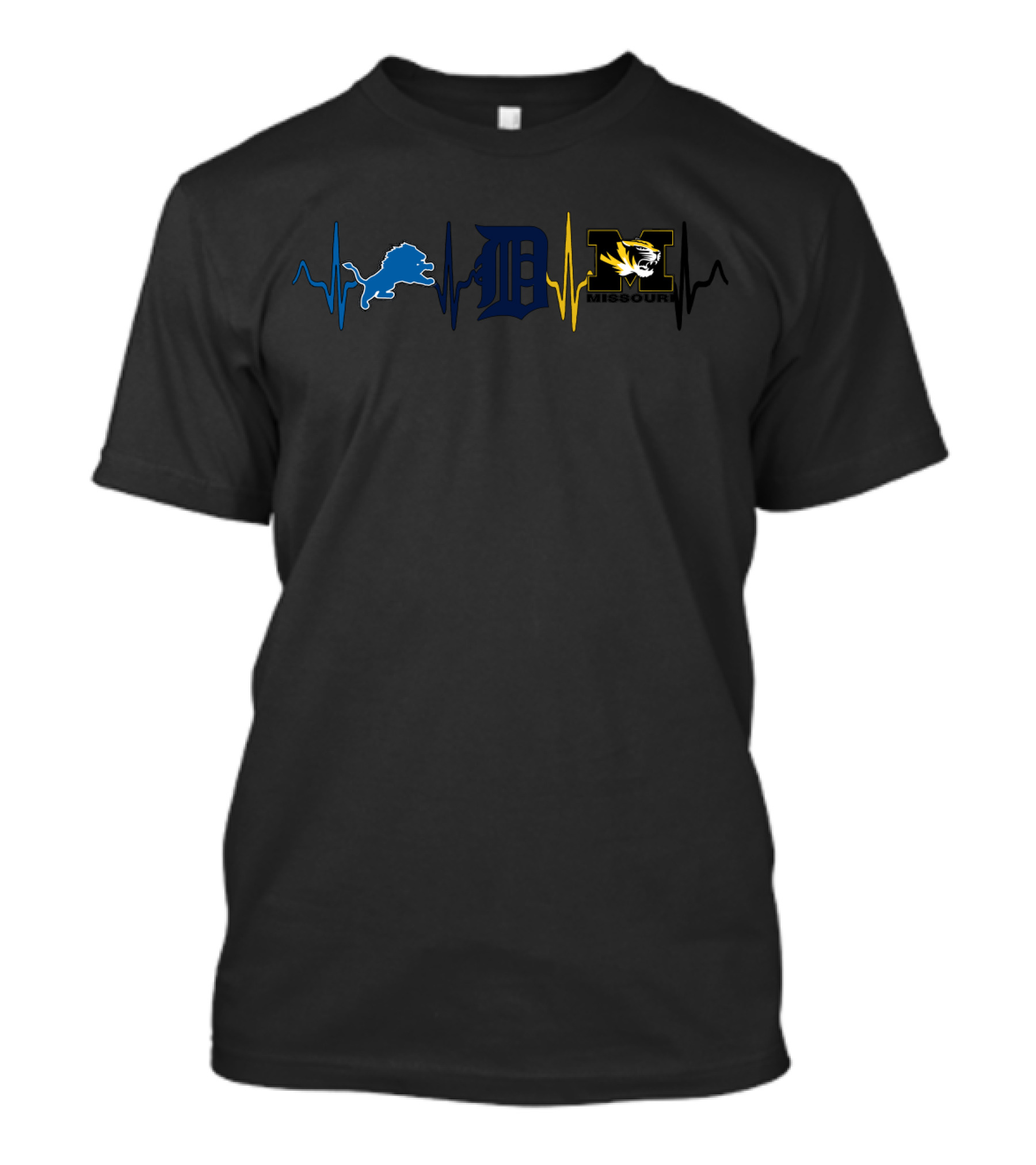 Detroit Lions Tigers Missouri Mizzou Heartbeat T-Shirt