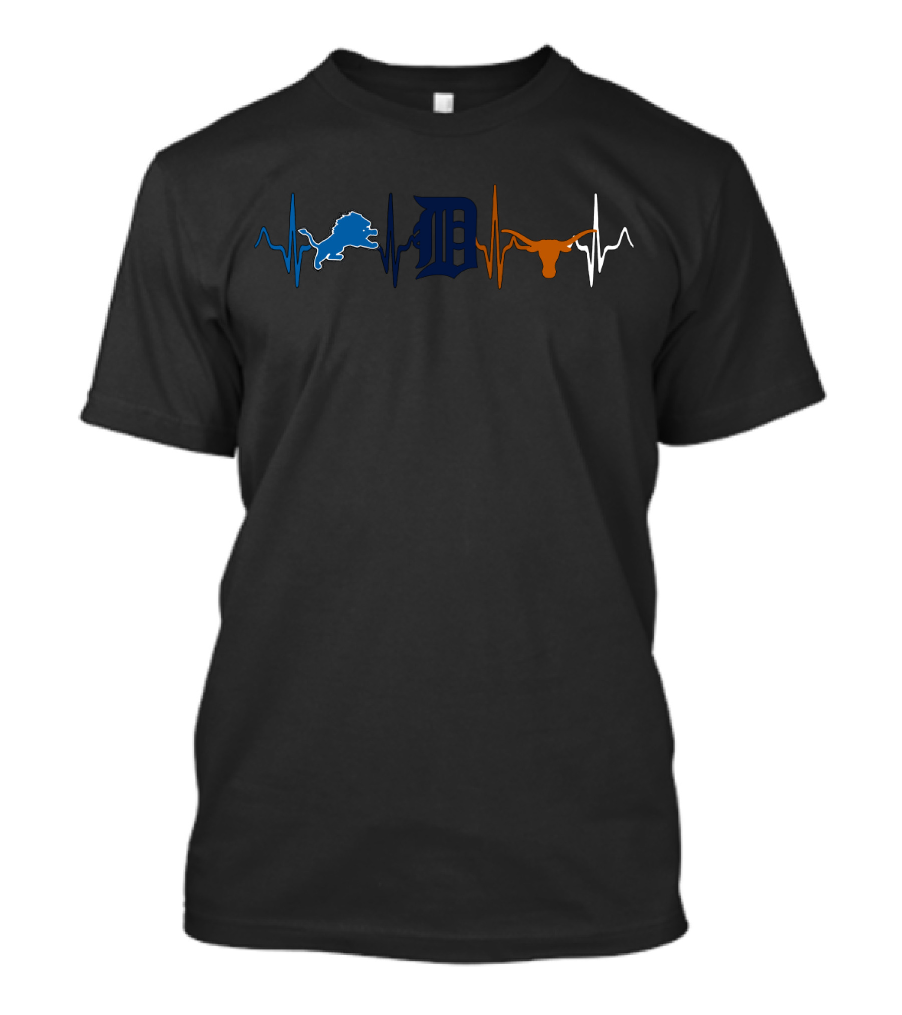 Detroit Lions Detroit Tigers Texas Longhorns Heartbeat T-Shirt